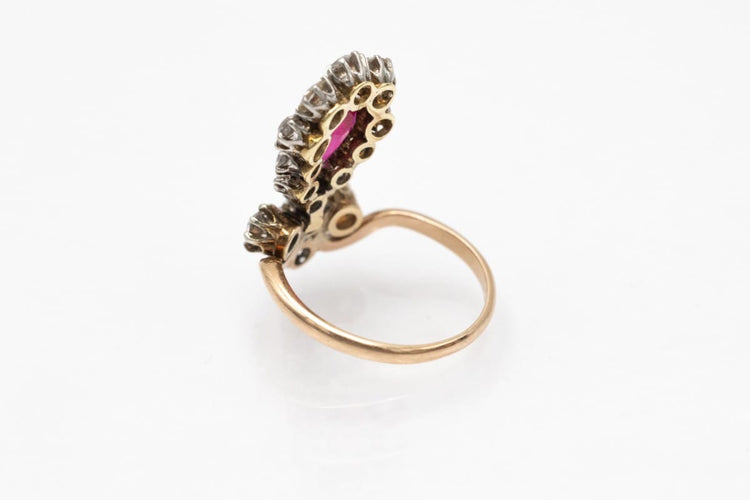 Bague 52 Bague Art nouveau en or jaune, platine, diamants et rubis synthétique 58 Facettes 10660