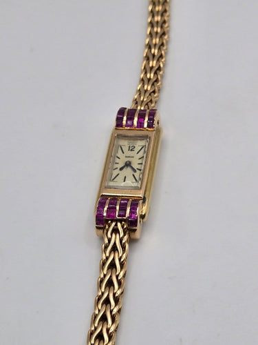 Montre Jaeger-LeCoultre - Montre Duoplan en or jaune 18 ct et saphir rose 58 Facettes rtf