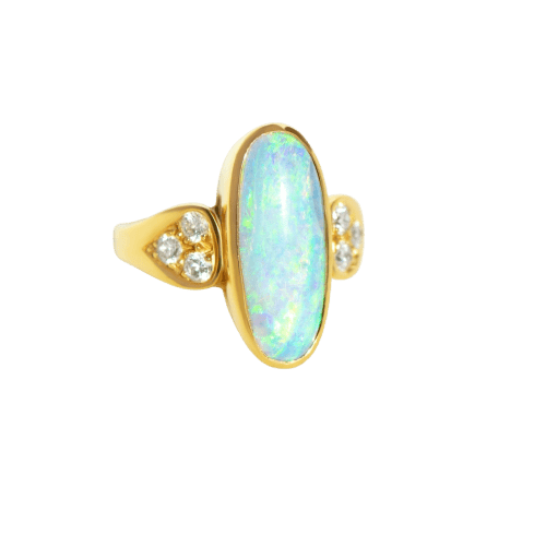 Bague 52 Bague en or jaune 18 carats, opale boulder et diamants 58 Facettes