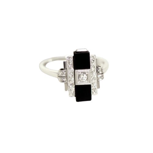 Bague 61.5 Art déco - Bague en or blanc avec onyx et diamants 58 Facettes HJ250250