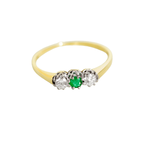 Bague 54 Bague vintage en or jaune 585 avec émeraude et diamants 58 Facettes HJ250245