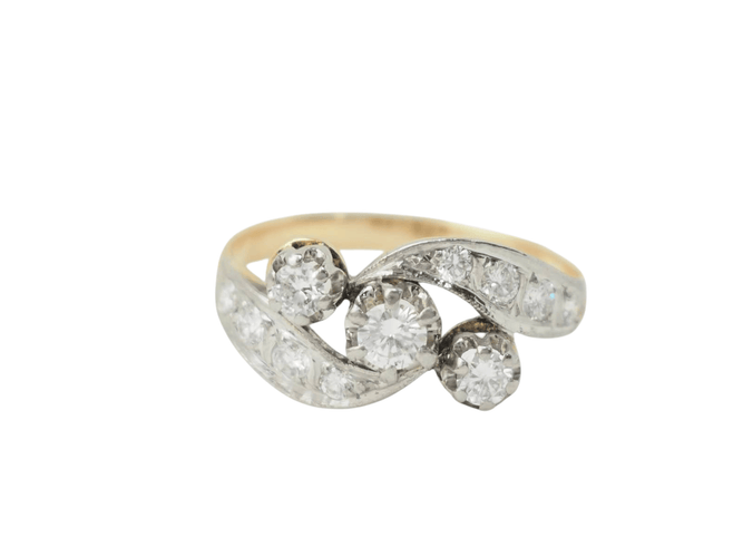 Bague 54 Bague ancienne Art nouveau en or blanc et jaune 18 kt, diamants 58 Facettes 33322