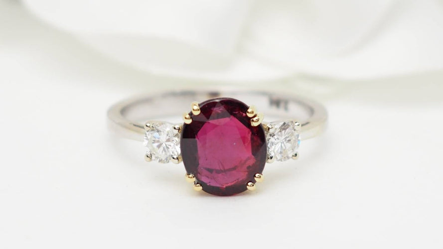 Bague 54 Bague en or bicolore 18k, rubis naturel certifié et diamants 58 Facettes 32734