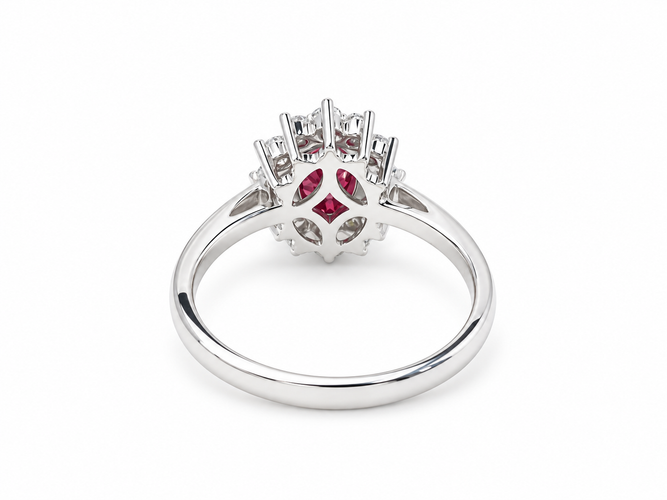 Bague 54 Bague marguerite en or blanc 18k, rubis du Mozambique et diamants 58 Facettes 32945