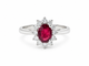 Bague 54 Bague marguerite en or blanc 18k, rubis du Mozambique et diamants 58 Facettes 32945