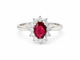 Bague 54 Bague marguerite en or blanc 18k, rubis du Mozambique et diamants 58 Facettes 32945