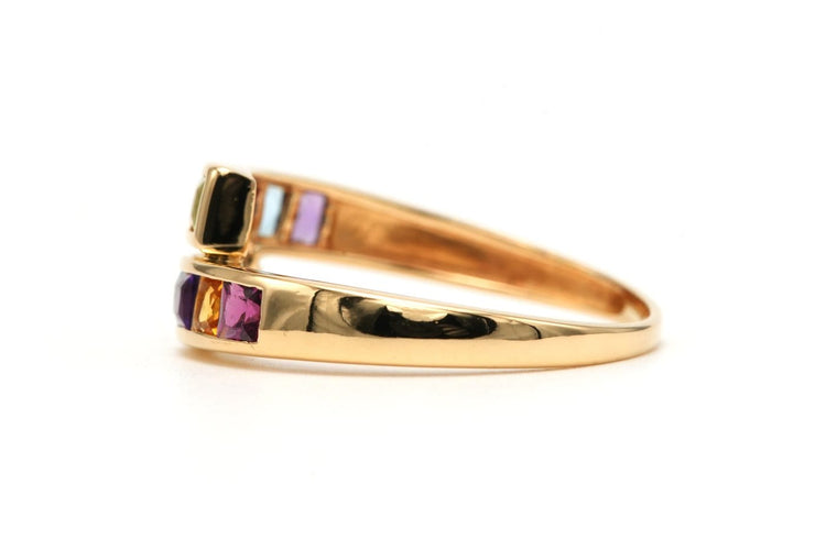 Bague 54 Bague contemporaine en or jaune 18 carats, grenats, citrines, améthystes, péridots et topazes 58 Facettes B881