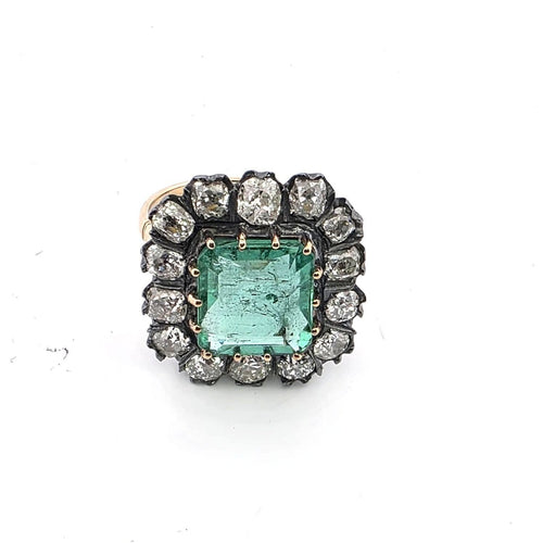 Bague 55 Bague en or jaune avec diamants et émeraude 58 Facettes 377/26 B