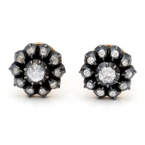 Boucles d'oreilles L. Marcelis - Boucles d’oreilles en or 14k et argent 925 avec diamants taille rose 58 Facettes 03DA9FCD6398458DB9D0426447604C66