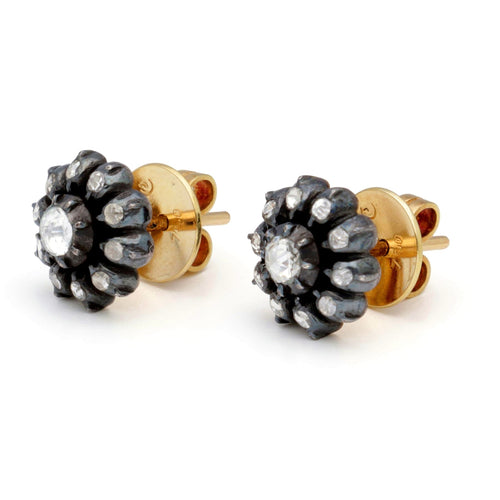 Boucles d'oreilles L. Marcelis - Boucles d’oreilles en or 14k et argent 925 avec diamants taille rose 58 Facettes 03DA9FCD6398458DB9D0426447604C66