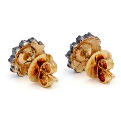 Boucles d'oreilles L. Marcelis - Boucles d’oreilles en or 14k et argent 925 avec diamants taille rose 58 Facettes 03DA9FCD6398458DB9D0426447604C66