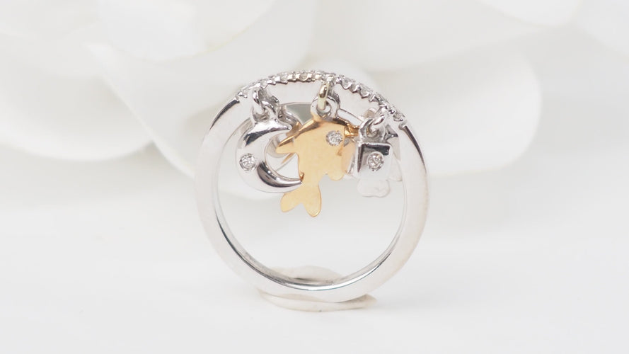 Bague 54 Bague breloques en or jaune et blanc 18k avec diamants 0,15 ct 58 Facettes 21505