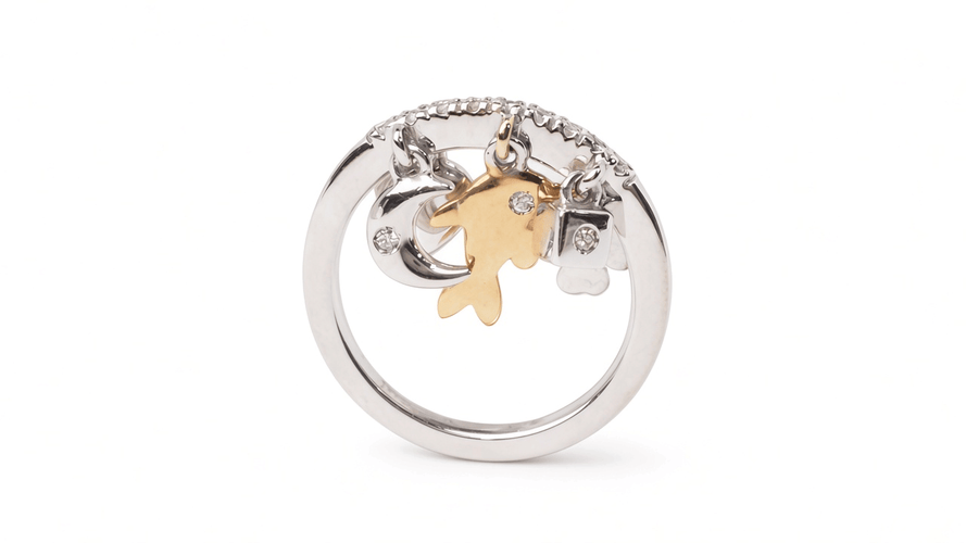 Bague 54 Bague breloques en or jaune et blanc 18k avec diamants 0,15 ct 58 Facettes 21505