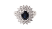 Bague 54 Bague double entourage en or blanc, saphir ovale et diamants 58 Facettes 32968