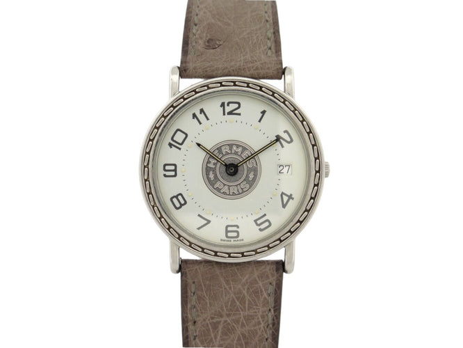 Montre Hermès Sellier - Montre 32 mm en acier et cuir autruche 58 Facettes 275124