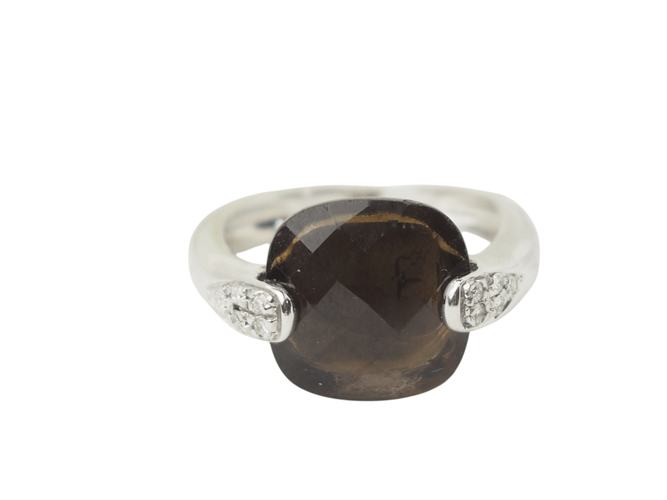 Bague 53 Bague en or blanc 18k, quartz fumé et diamants 58 Facettes 33304