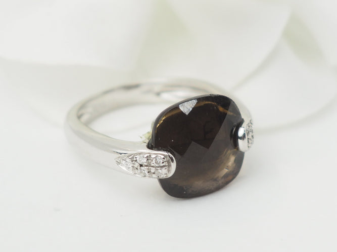 Bague 53 Bague en or blanc, quartz fumé et diamants 58 Facettes 33304