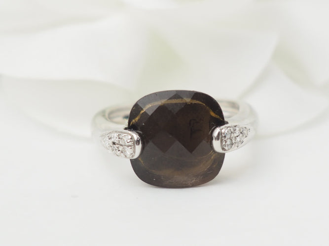 Bague 53 Bague en or blanc, quartz fumé et diamants 58 Facettes 33304