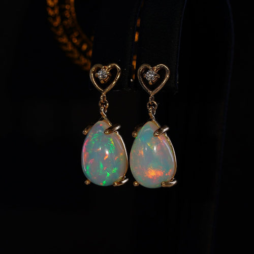 Boucles d'oreilles Celestial Heart - Boucles d'oreilles en or jaune, opales et diamants 58 Facettes E021