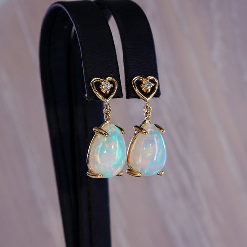 Boucles d'oreilles Celestial Heart - Boucles d'oreilles en or jaune, opales et diamants 58 Facettes E021