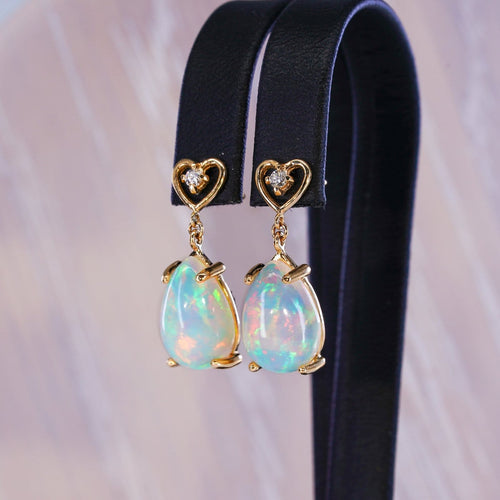 Boucles d'oreilles Celestial Heart - Boucles d'oreilles en or jaune, opales et diamants 58 Facettes E021