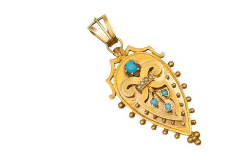 Pendentif Pendentif ancien en or jaune, turquoises et perles 58 Facettes 12203