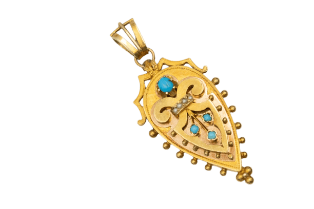 Pendentif Pendentif ancien en or jaune, turquoises et perles 58 Facettes 12203