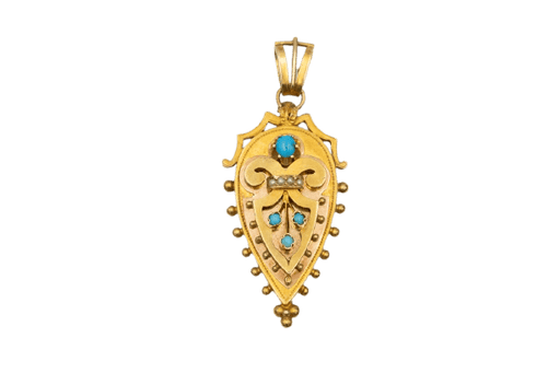 Pendentif Pendentif ancien en or jaune, turquoises et perles 58 Facettes 12203