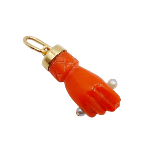 Pendentif Pendentif main antique en or 18k, corail et perles 58 Facettes A07300