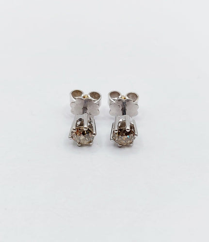 Puces d'oreilles vintage en or blanc et diamants cognac 58 Facettes A07310