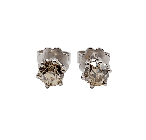Puces d'oreilles vintage en or blanc et diamants cognac 58 Facettes A07310