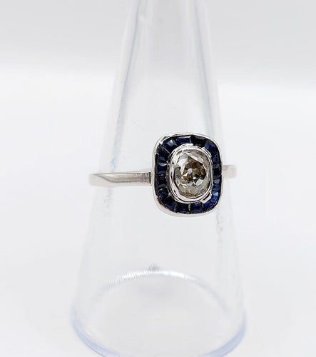 Bague 56 Bague Art déco en platine, diamant et saphirs 58 Facettes A07311