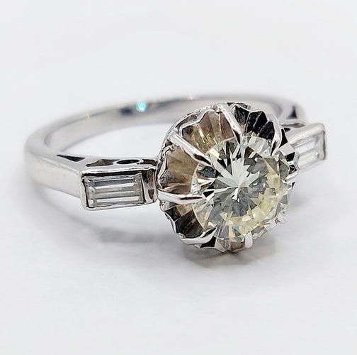 Bague 49 Bague solitaire Art déco en or blanc 18k et diamants 58 Facettes A07313