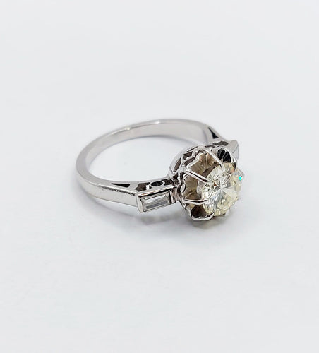 Bague 49 Bague solitaire Art déco en or blanc 18k et diamants 58 Facettes A07313