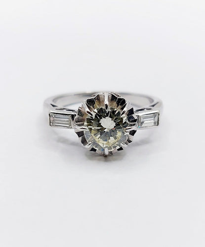 Bague 49 Bague solitaire Art déco en or blanc 18k et diamants 58 Facettes A07313