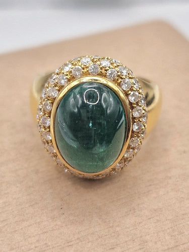 Bague 55 Bague cocktail années 1980 avec émeraude cabochon et diamants 58 Facettes CV-062