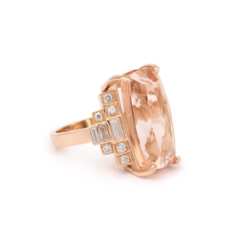 Bague 54 Bague cocktail en or rose, morganite 15 ct et diamants 58 Facettes B397