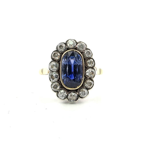 Bague 56 Bague édouardienne en or 18 ct, argent, saphir Ceylan et diamants 58 Facettes 391/26 A 193/26