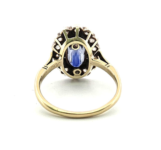 Bague 56 Bague édouardienne en or 18 ct, argent, saphir Ceylan et diamants 58 Facettes 391/26 A 193/26