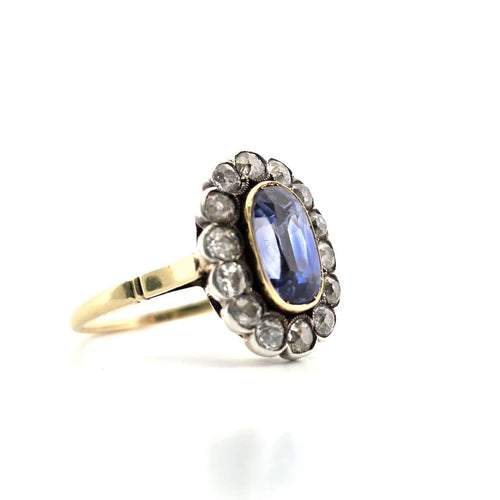 Bague 56 Bague édouardienne en or 18 ct, argent, saphir Ceylan et diamants 58 Facettes 391/26 A 193/26