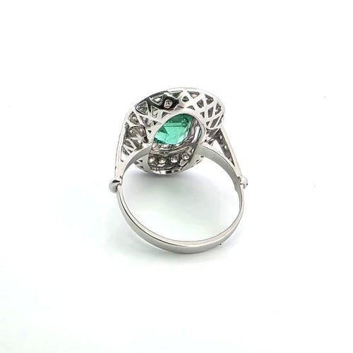 Bague 55 Bague en or blanc 18 kt avec émeraude et diamants 58 Facettes 377/26 N