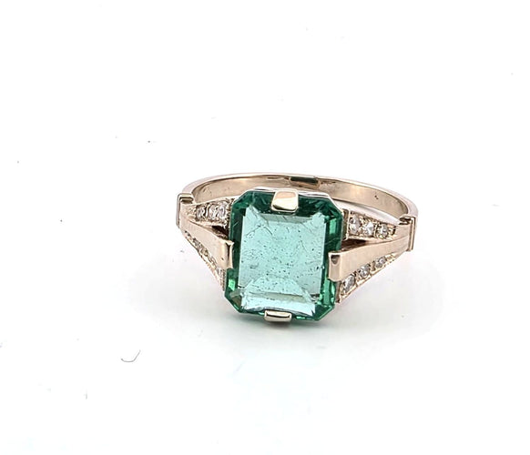 Bague 54 Bague Art déco en or blanc avec diamants et émeraude 58 Facettes 377/26 M