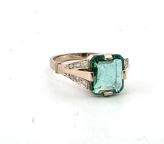 Bague 54 Bague Art déco en or blanc avec diamants et émeraude 58 Facettes 377/26 M
