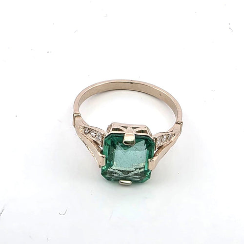 Bague 54 Bague Art déco en or blanc avec diamants et émeraude 58 Facettes 377/26 M