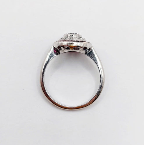 Bague 51.5 Bague cible Art déco en or blanc, platine, diamant et rubis synthétiques 58 Facettes A07317