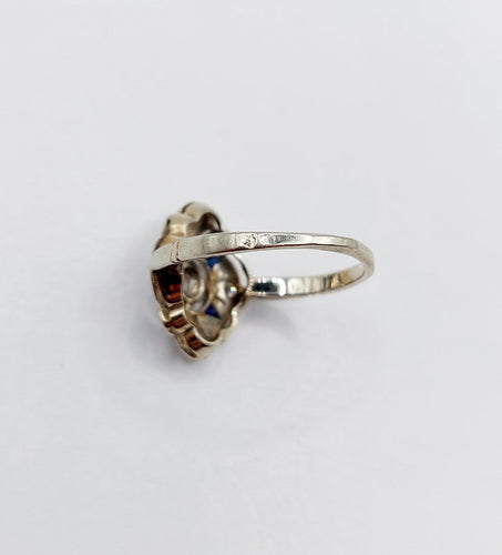 Bague 46 Bague marquise Art déco en or blanc 18K, platine, diamant et saphirs synthétiques 58 Facettes A07321