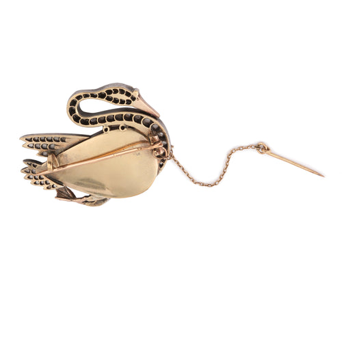 Broche Broche Cygne en or jaune et gris, nacre, diamants et rubis 58 Facettes BRO74