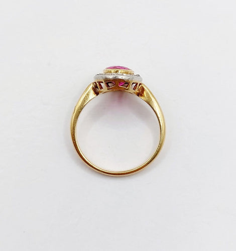 Bague 47.5 Bague pompadour antique en or 18k, platine, rubis synthétique et diamants 58 Facettes A07323