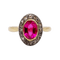 Bague 47.5 Bague pompadour antique en or 18k, platine, rubis synthétique et diamants 58 Facettes A07323