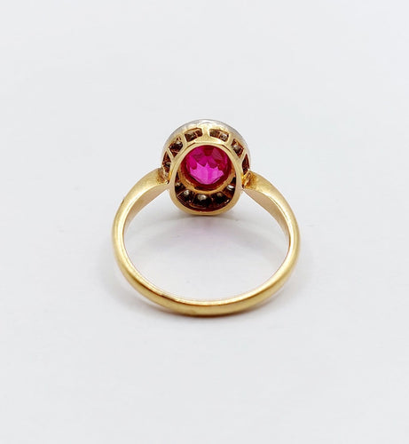 Bague 47.5 Bague pompadour antique en or 18k, platine, rubis synthétique et diamants 58 Facettes A07323
